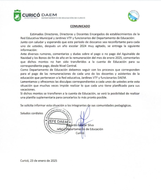 Crisis en el DAEM Curicó: Alcalde solicita intervención y persisten problemas con pagos impagos 2 image