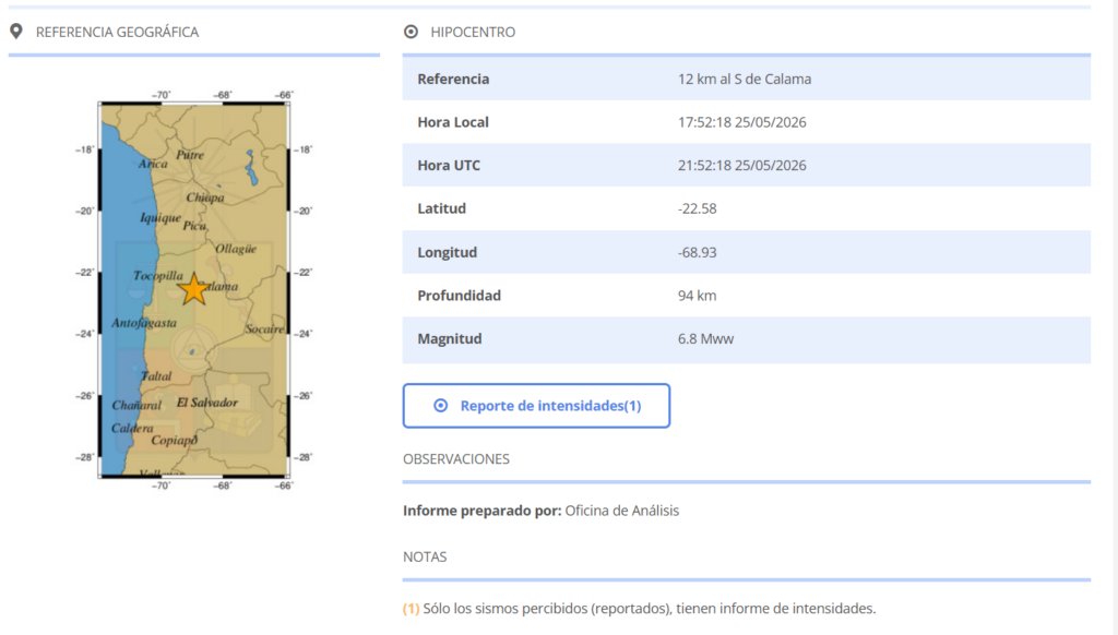 Calama: Sismo de magnitud 6.9 se percibe en la Región de Antofagasta 2 image